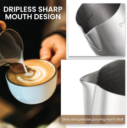 Vista 4 de Dailyart - Jarra pequeña para espumar leche de 6.8 oz/6.8 fl oz 304 Stainless Steel Milk Frother Cup with Scale & Special Dripless Spout, Frother