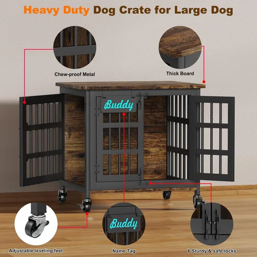 Vista 3 de EasyCom Jaula para Perros de Alta Resistencia para Interior con Etiqueta de Nombre, Mueble de Jaula para Perros de 27 Pulgadas para Perros Pequeños