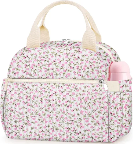 Vista 38 de KUBYA Lonchera de Pana Bolsa de Almuerzo para Mujeres y Hombres, Linda Fresa Pequeña Aislada Reutilizable Trabajo A Prueba de Fugas Simple Loncheras