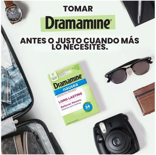 Vista 3 de Dramamine Náuseas de larga duración, alivio de las náuseas, 10 unidades (paquete de 2) Soporte antináuseas con Meclizine, alivio rápido
