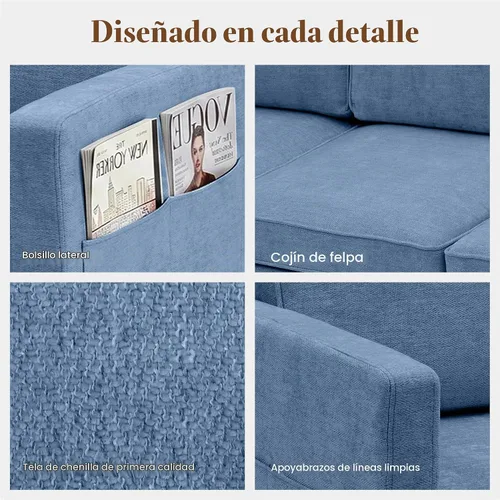 Vista 4 de Kingfun - Sofá de chenilla de 80 pulgadas, sofá de 3 plazas, sofás modernos de mediados de siglo con patas de madera maciza para sala de estar