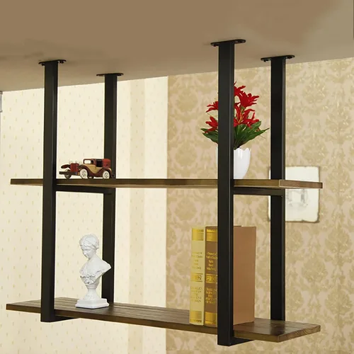 Vista 2 de Shelves Whftd Ceiling Wine Rack Plant Display Stand - Industrial Retro Solid Wood Hanging Shelf, 2 Layer Industrial Pipe Shelves, Display Flower
