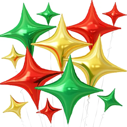 Vista 17 de Globos de Estrella Negra, 12 Piezas Globos de Papel de Aluminio de Estrella de Cuatro Ángulos, 26 Pulgadas y 10 Pulgadas Globo de Película de Negro