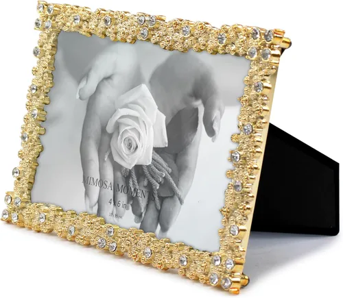 Vista 2 de Marco de fotos en tono latón 4x6 con diamantes de imitación Jewel - Marco de fotos decorativo de 4 x 6 pulgadas para boda, aniversario, Navidad