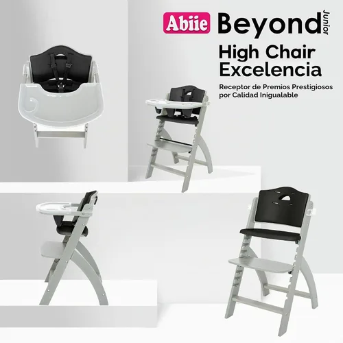 Vista 7 de Abiie Beyond Junior Convertible Wooden High Chair with Removable Tray Cojín de madera gris brumosa - Perla negra