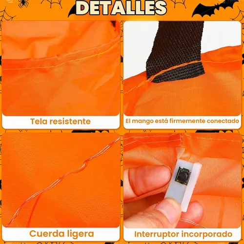 Vista 4 de CCINEE 3 bolsas de dulces de Halloween con luz LED, cubo multiusos iluminado para Halloween para fiesta de Halloween, bolsas de golosinas