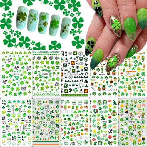 Vista 9 de 10 hojas de calcomanías de uñas de Navidad 3D con copo de nieve - Diseño de purpurina autoadhesiva blanca, decoraciones de invierno para Navidad