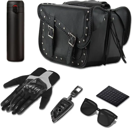 Vista 3 de GARGOYLE BELLS Bolsas de cuero genuino para silla de montar de motocicleta, bolsa de equipaje para softails, deportistas y helicópteros