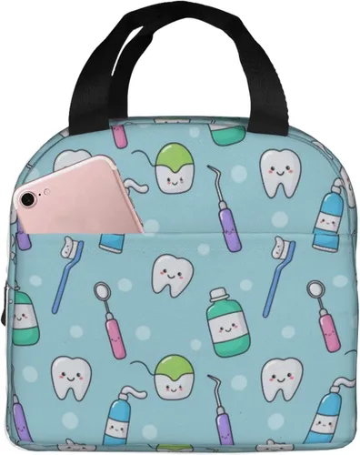 Vista 10 de Bolsa de Almuerzo Higienista Dental Lonchera para Mujeres y Hombres Bolsa de Picnic Aislada Enfriador Térmico Bolsa Tote Linda para Trabajo Camping