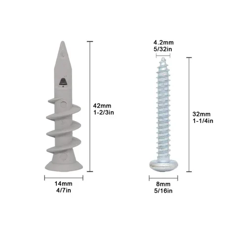 Vista 2 de Anclajes de plástico autoperforantes para paneles de yeso con tornillos, tornillos de expansión, 40 piezas (20 pares)