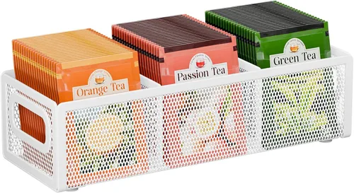Vista 9 de Tea Bag Organizer 6 Grids. Mesh Tea Bag Holder with Handle, Teabag Holder, Tea Station Organizer for Countertop, Pantry, Kitchen, Cabinet - Pink