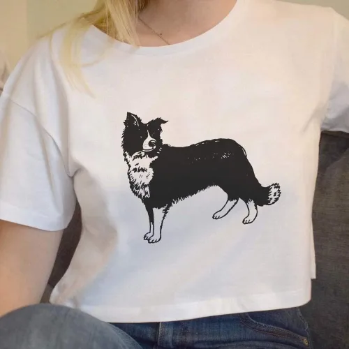 Vista 4 de Large 'Border Collie Sheepdog' Adult's Cotton Crop Top (CO00022776)