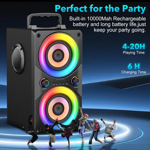 Vista 10 de Altavoz Bluetooth de 100 W, portátil, grande, potente, graves profundos, sonido fuerte, inalámbrico Boombox con subwoofer TWS luces LED DSP grandes