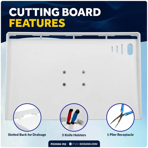 Vista 5 de Five Oceans FO3936-M2 Tabla de cortar para barco, mesa de cebo de línea premium, paquete de 2, soporte para caña, con ranura para cuchillo