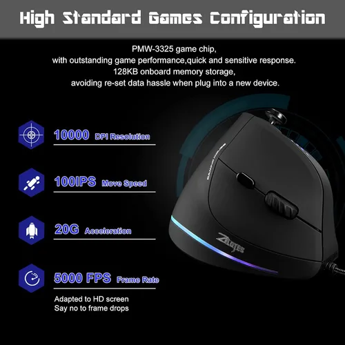 Vista 3 de Ratón ergonómico con cable con joystick, mouse vertical para gamer, 11 botones programables, 10000 DPI, mouse ajustable para juegos para PC, Mac