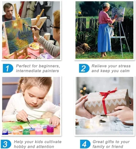Vista 6 de ARPADAMO Kits de pintura por números para adultos principiantes, prensa digital fácil acrílico gato negro 4 piezas de pintura, kit digital de prensa