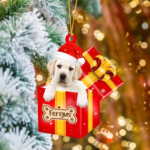 Vista 27 de Adorno de Navidad personalizado de Akita Inu, nombre personalizado Akita Inu para árbol de Navidad, en caja de regalo roja