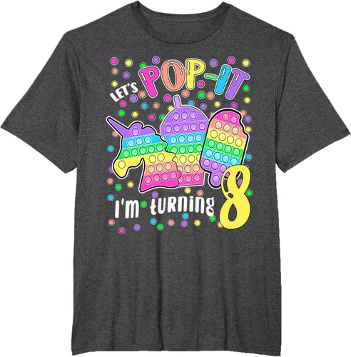 Vista 64 de Let's Pop-it I'm turning 8 Colorful 8th Birthday - Camiseta para niña, Negro