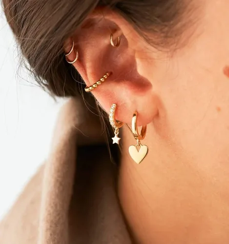 Vista 2 de VACRONA - Aretes tipo arracadas para mujer, chapados en oro de 14 quilates, diseño de aro de arracada