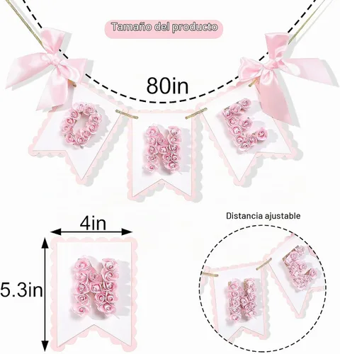 Vista 5 de Cartel de flor para silla alta de primer cumpleaños – Cartel de un cumpleaños rosa y dorado, decoración de princesa de primer cumpleaños, cartel