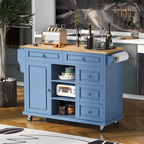 Vista 25 de Delicate Rolling Kitchen Island Cart with Rubber Wood Drop-Leaf Countertop and Lockable Rollers,Storage Cabinet and 2 Drawers,Sliding Barn Door