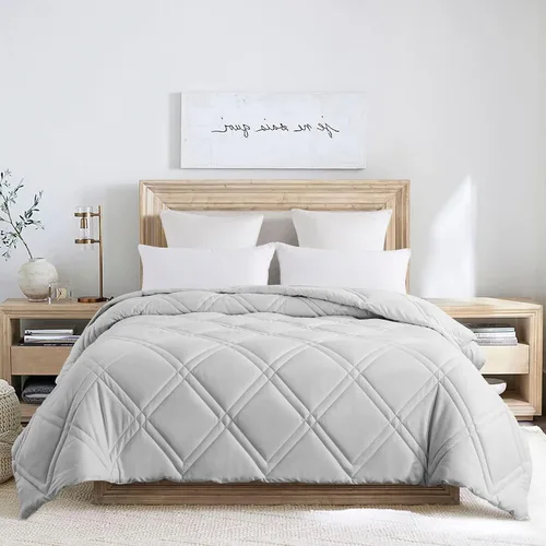 Vista 23 de Feather and Loom - Edredón alternativo de plumón con doble puntada de diamante para todas las estaciones, funda de microfibra suave y de fácil