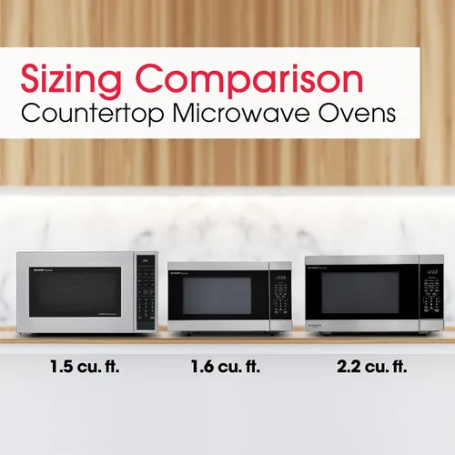Vista 8 de SHARP Horno microondas para encimera con plato giratorio extraíble de 16.5 pulgadas, 1200 vatios, 2.2 pies cúbicos, acero inoxidable Acero