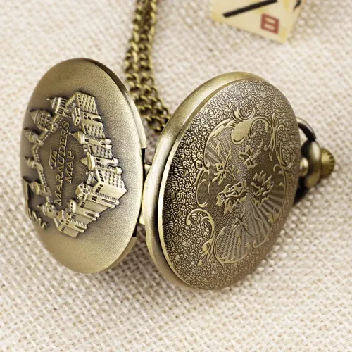 Vista 4 de Reloj de bolsillo de cuarzo para hombre, ojos verdes, forma de caja redonda, collar de bolsillo