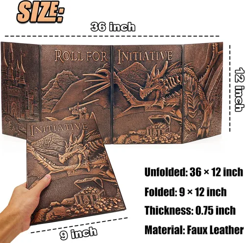 Vista 3 de DND DM Screen 5e, Pantalla de Dungeon Master de D&D 3D de Cuero Sintético de 4 Paneles Game Master Screen con Inserciones Personalizables