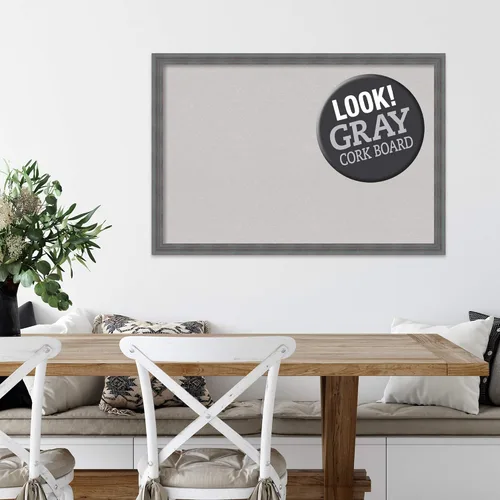Vista 5 de Amanti Art Tablero de corcho gris para pared (38 x 26) con marco de madera azul rústico Dixie, tablero de corcho grande para oficina, tablero