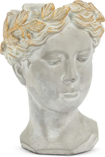 Vista 8 de Colección Abbott - Maceta de cabeza de diosa - Maceta de cemento extra pequeña para interior y exterior - Estatua de cabeza de mujer griega para Gris