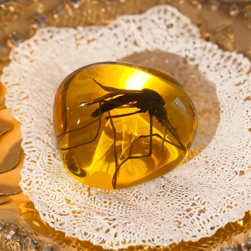 Vista 7 de VEOJEIN Mosquito in Amber Fossil Réplica peso ligero - Ventana antigua del ADN - Reliquia de la era del dinosaurio - Artefacto de resina premium
