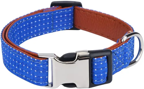 Vista 4 de Collar de perro con pajarita para regalo de niña o niño, pajarita suave y duradera, punto azul, talla S