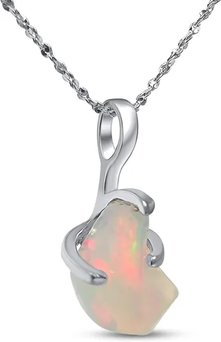 Vista 21 de Collar de cadena con colgante de piedra preciosa natural en bruto con oro blanco sobre plata de ley 925, piedra natal delicado regalo solitario