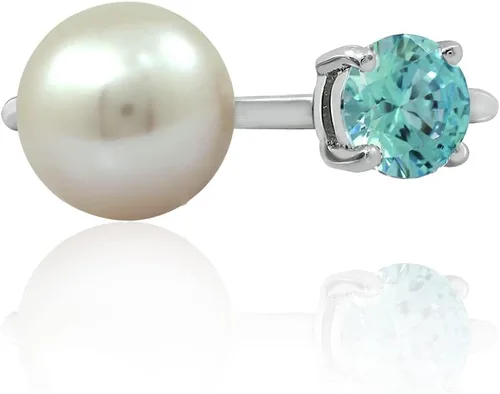 Vista 21 de Amazon Essentials Anillo de perlas de agua dulce con circonita cúbica de plata esterlina chapada en platino (anteriormente colección Amazon)