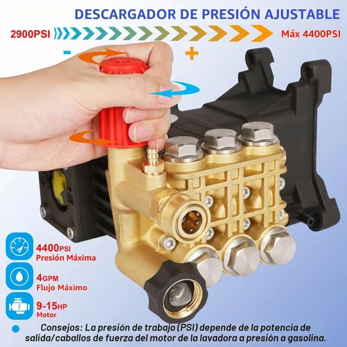 Vista 2 de Biswing Bomba para Lavadora a Presión, Eje de 1" Horizontal Émbolo Triple, 4400 PSI Máximo, 4 GPM, Bomba de Transmisión Directa con Descargador