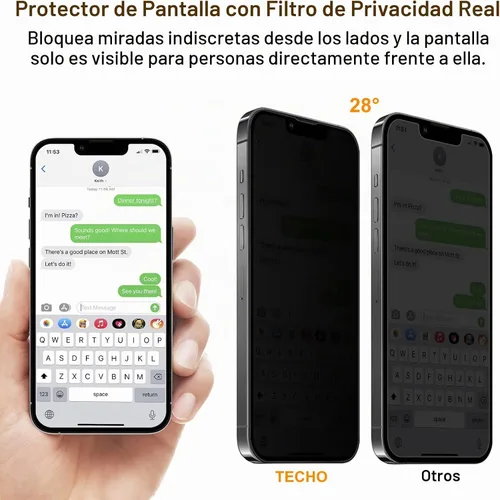 Vista 2 de TECHO Protector de pantalla de privacidad compatible con iPhone 14 Plus/iPhone 13 Pro Max Película de vidrio templado