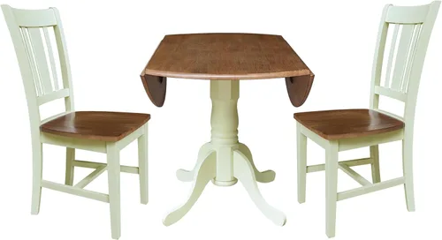 Vista 2 de IC INTERNATIONAL CONCEPTS Mesa de comedor de doble hoja de 42 pulgadas con 2 sillas Nogal/Concha
