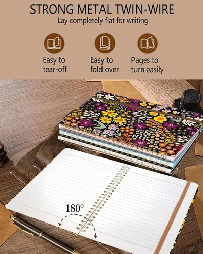 Vista 3 de Cuaderno de espiral A5, lindo cuaderno para mujeres y hombres, cuaderno de tapa dura con rayas universitarias para trabajo y toma de notas, 60