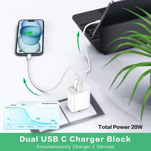 Vista 2 de Bloque de carga USB C, paquete de 5 bloques de carga tipo C, caja de carga rápida PD de 20 W, cubo de ladrillo compatible con iPhone 16/15/14 Pro