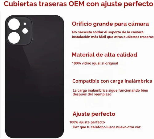 Vista 3 de Reemplazo de cristal trasero OEM para iPhone 12 mini 5.4 pulgadas (negro) con kit de herramientas de reparación