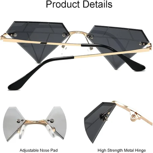 Vista 5 de JOVAKIT Gafas de sol triangulares con forma de diamante para mujeres y hombres, gafas de sol vintage sin montura retro para fiesta rave, gafas