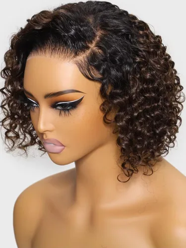Vista 9 de Pelucas cortas de cabello humano rizado estilo Bob con reflejos, pelucas de encaje frontal HD de 13 x 4, pelucas de cabello brasileño con corte