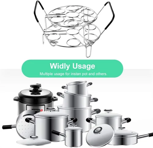 Vista 4 de Estante apilable para cocinar huevos con asas de silicona resistentes al calor, compatible con accesorios de olla instantánea de 6,8 cuartos