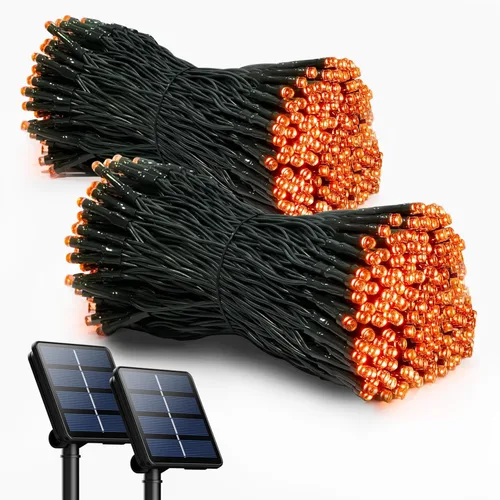 Vista 7 de Selarlyt - 2 paquetes de luces solares de Navidad para exteriores, 22 m, 200 luces LED solares con 8 modos de iluminación, luces solares Rojo