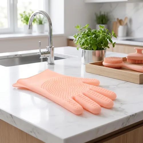 Vista 9 de PET Bathing Glove for Easy One Hand Use, Silicone Pink