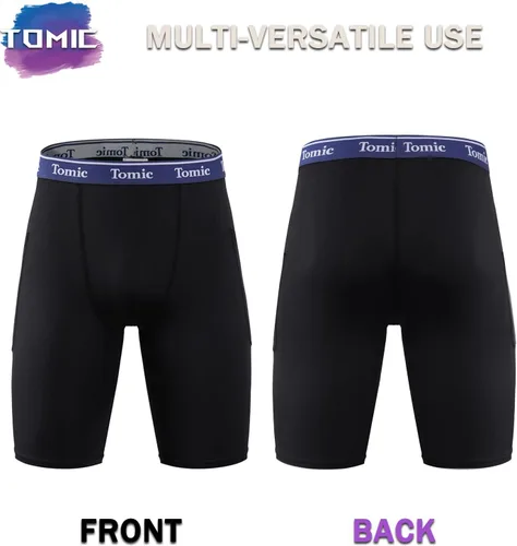 Vista 2 de Tomic Youth Boys' Compression Shorts 2-3Pack Performance Athletic Base Layers for Kids Sport Underwear Side Pocket