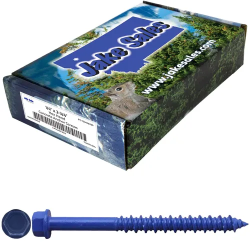 Vista 10 de Tornillos de anclaje de hormigón azul de 1/4 pulgadas x 1-1/4 pulgadas, acero al carbono endurecido, para interior y exterior, tornillos resistentes