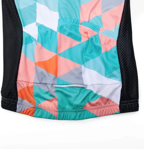 Vista 20 de Camiseta de ciclismo para mujer, manga corta y pantalones cortos de ciclismo acolchados para verano
