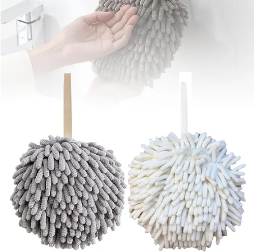 Vista 10 de Toalla de mano con bola mullida, absorbente para colgar en la cocina y el baño, toalla de mano de felpa de felpilla, de secado rápido, toallas
